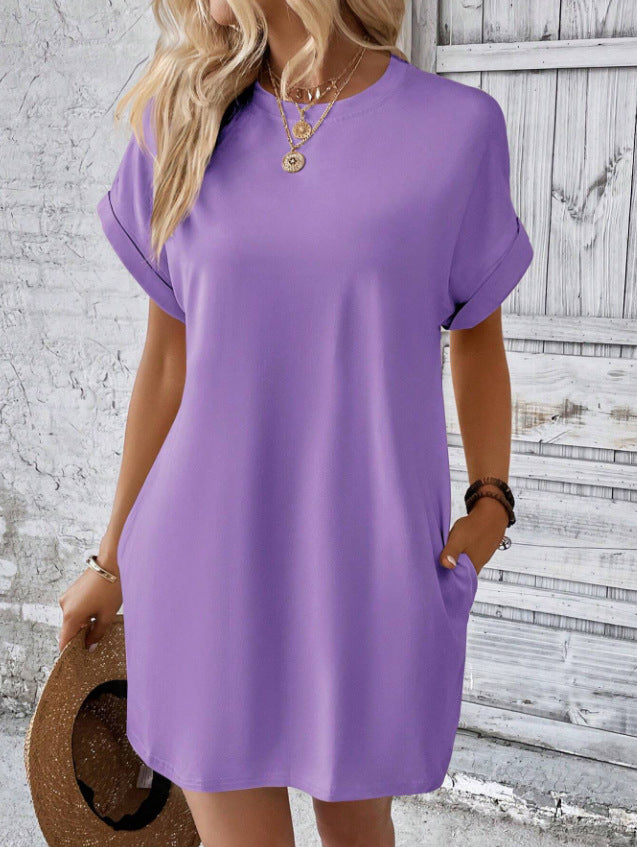 Women's Full Body Outerwear Round Neck Pocket Dress