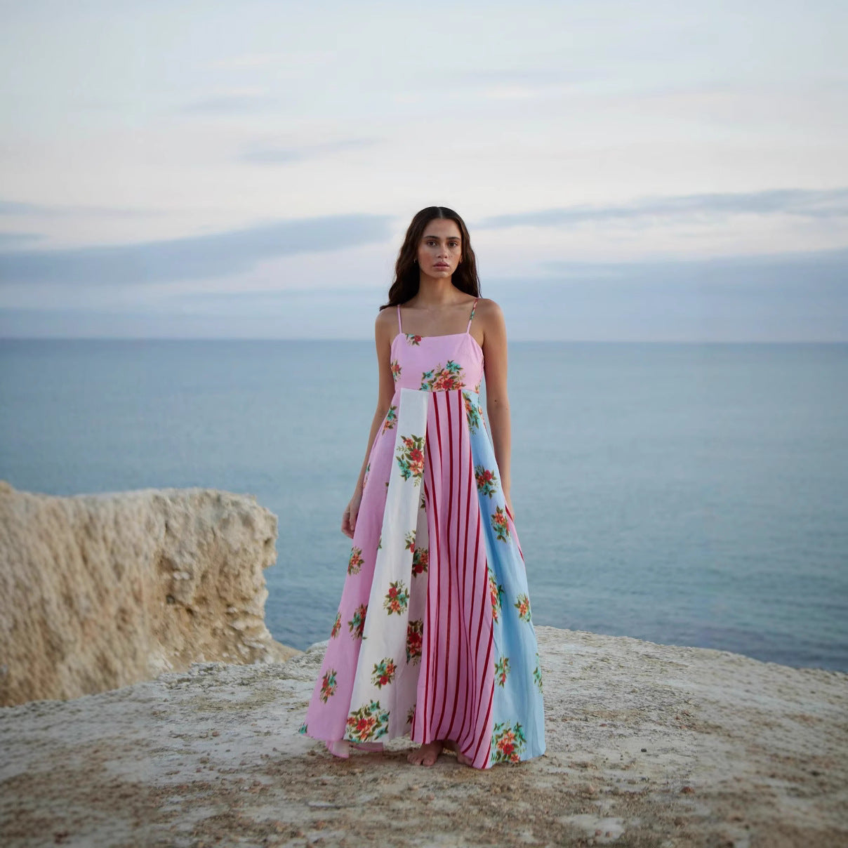 Sexy Sling Vacation Style Flower Linen Dress