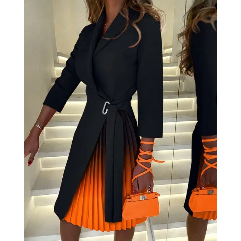 Attractive Collar Fashion Tie Pleated Dress Dresses