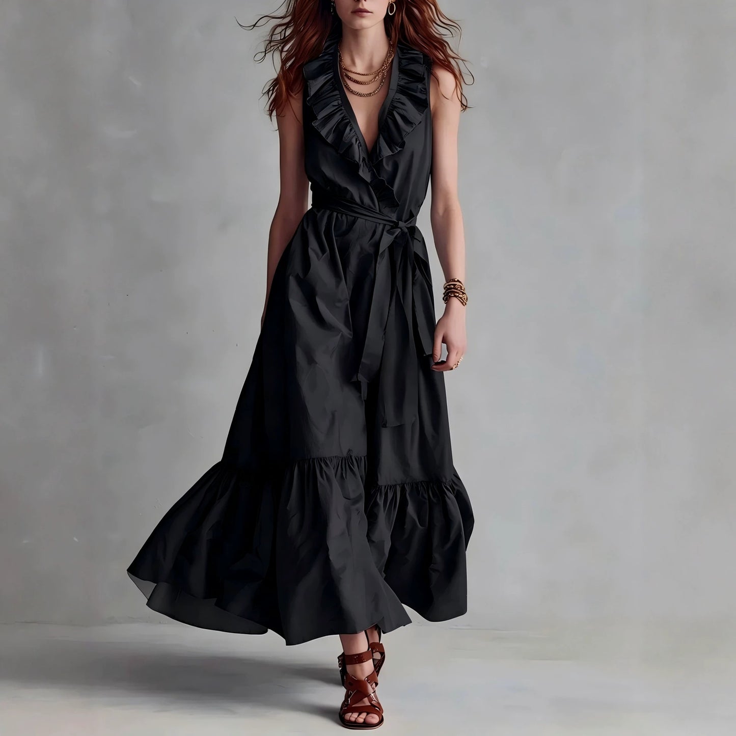 Fashion Solid Color Sleeveless Lace Band Dress