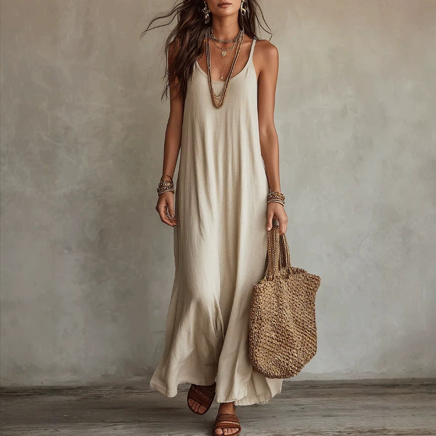 Relaxed Feeling Bohemian Seaside Vacation Travel Loose Thin Dress