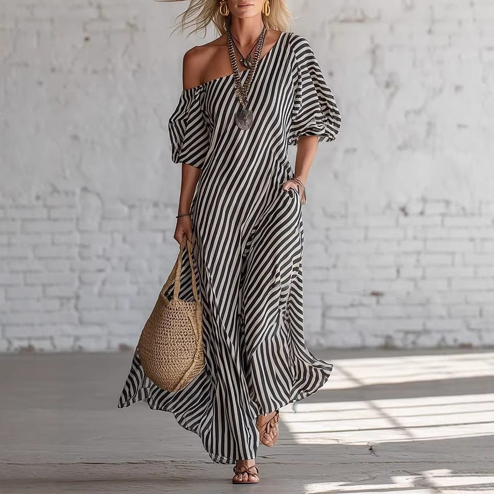 Women's Fashion Spring Elegant Irregular Striped Dress