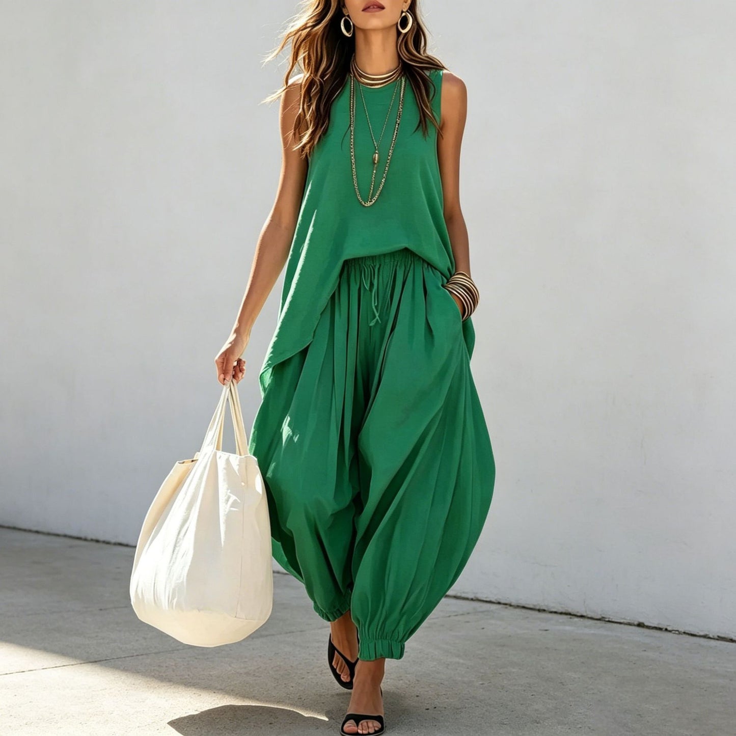 Loose Sleeveless Bloomers Two-piece Bohemian Style Holiday Tops