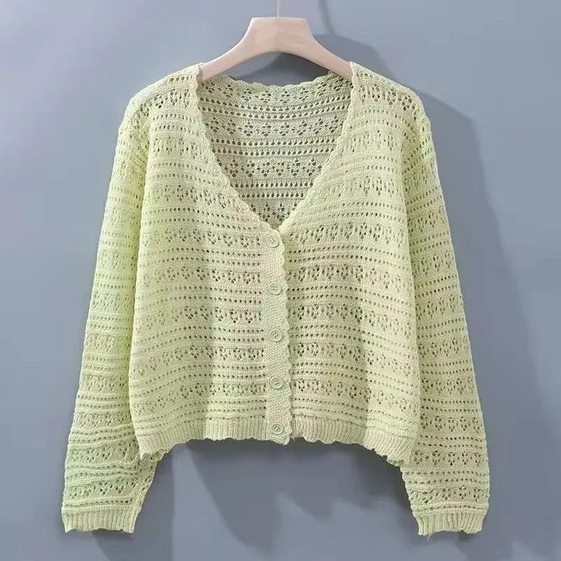 Women's Shirt Fresh Candy Color Knitted Light Breathable Long Sleeves Sun Women's Sweater