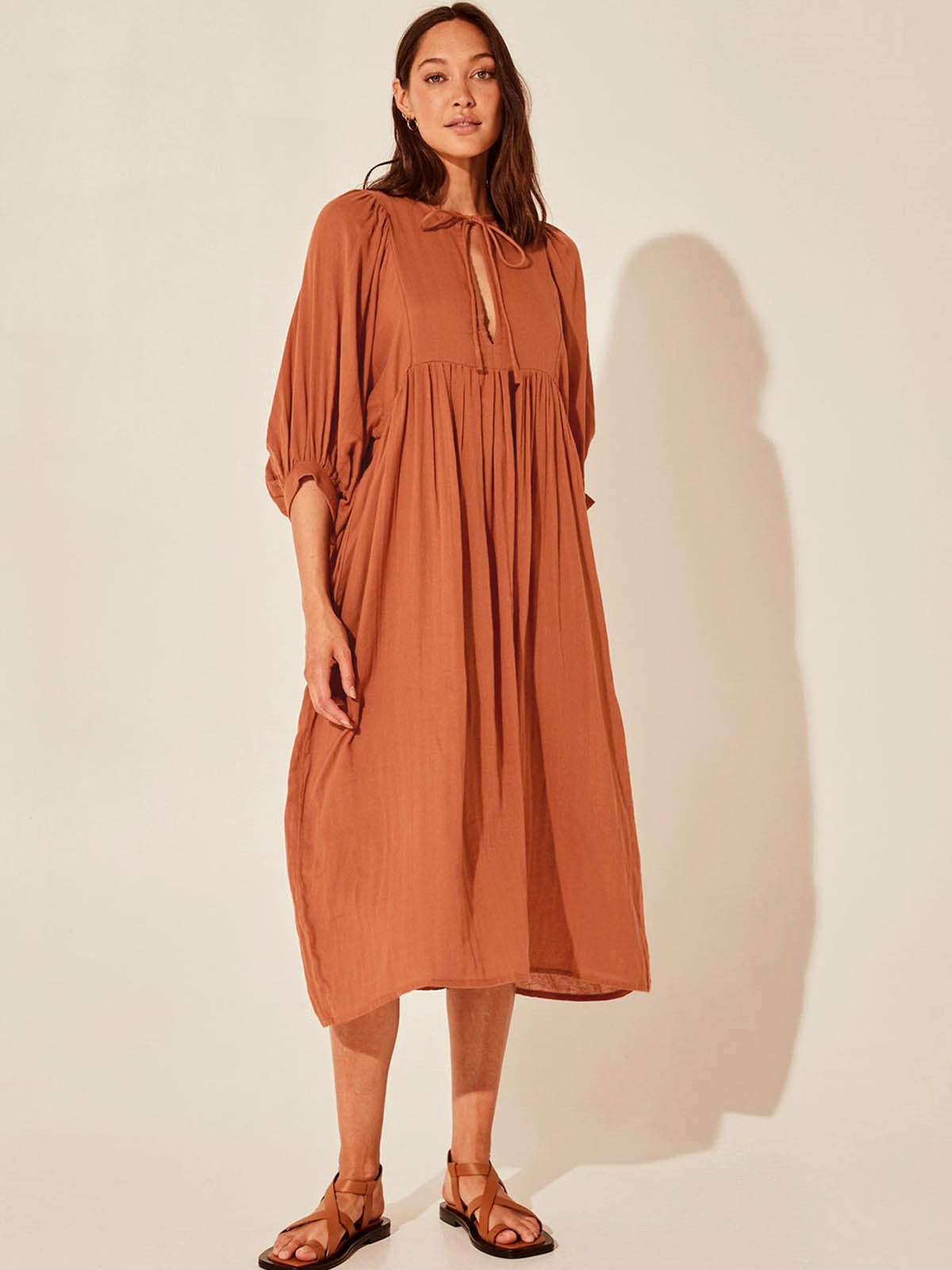 Large Loose Long Sleeve Lantern Casual Retro Solid Color Dress