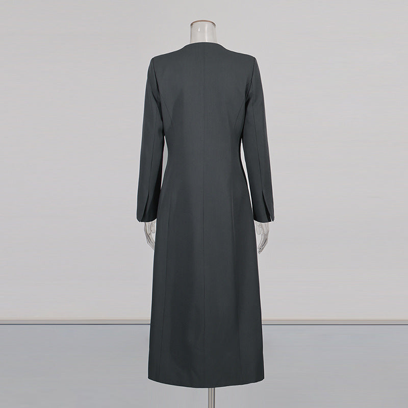 Commute Style Flower Button Stitching Design Solid Color Long Coats