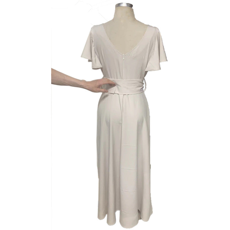 Dress Solid Color Ruffle Sleeve Temperament Dresses