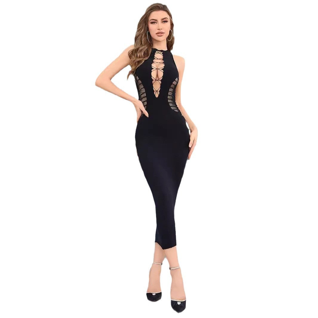 Women's Autumn Sleeveless Round Neck Hollow Sexy Slim Fit Clothing