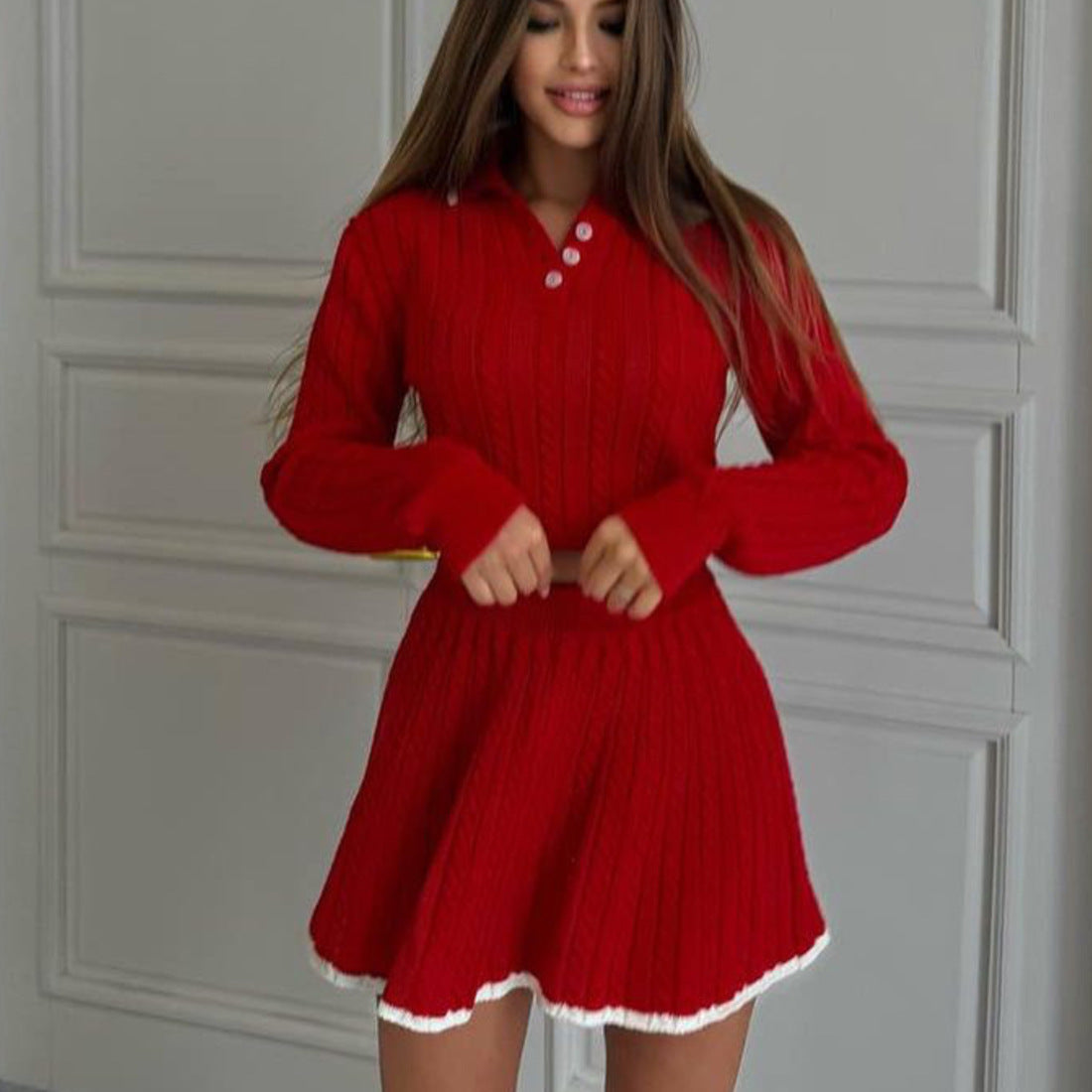 Women's Woolen Long-sleeved Button Lapel Umbrella Suits