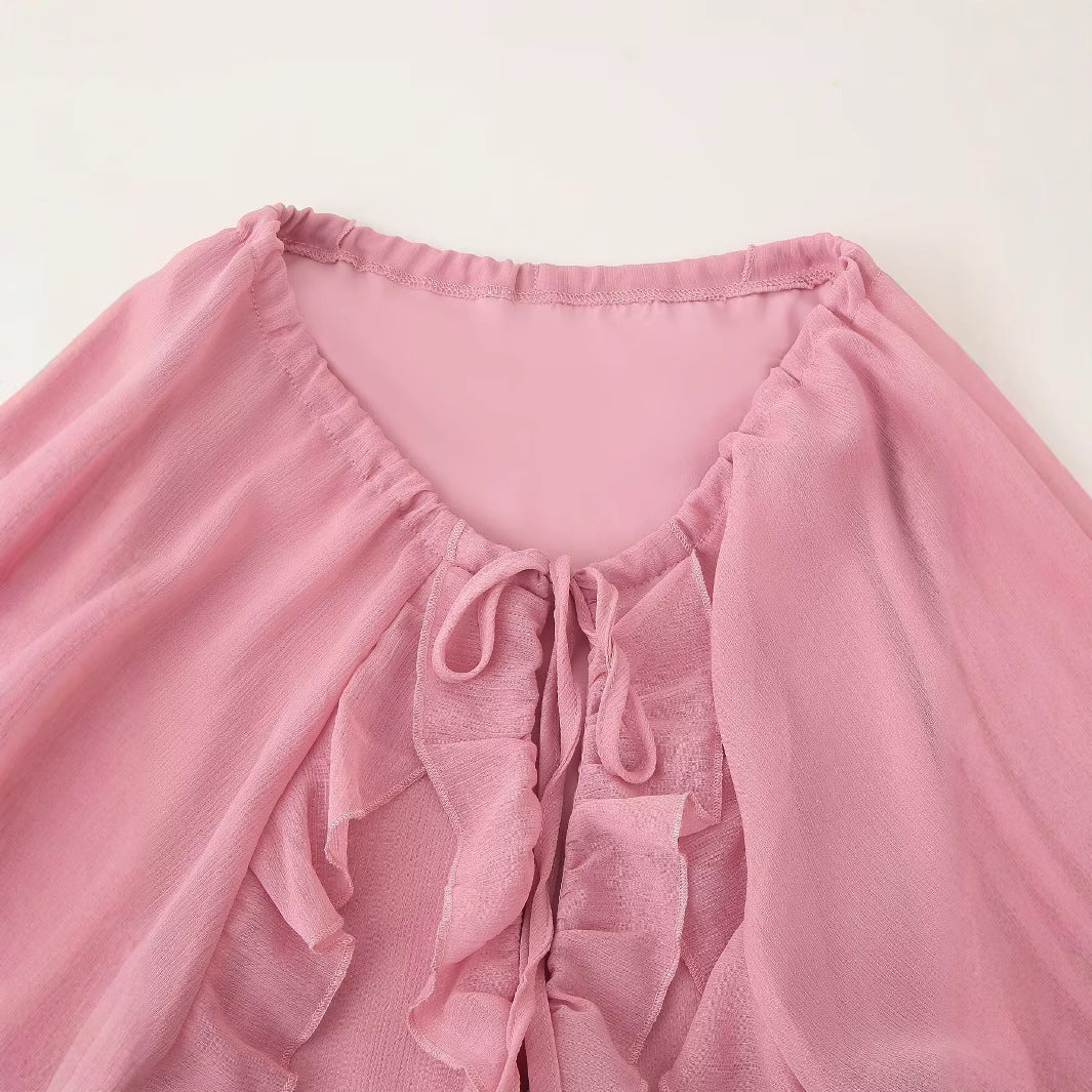 Women's Summer Laminated Ruffled Tied Chiffon Dress Dresses