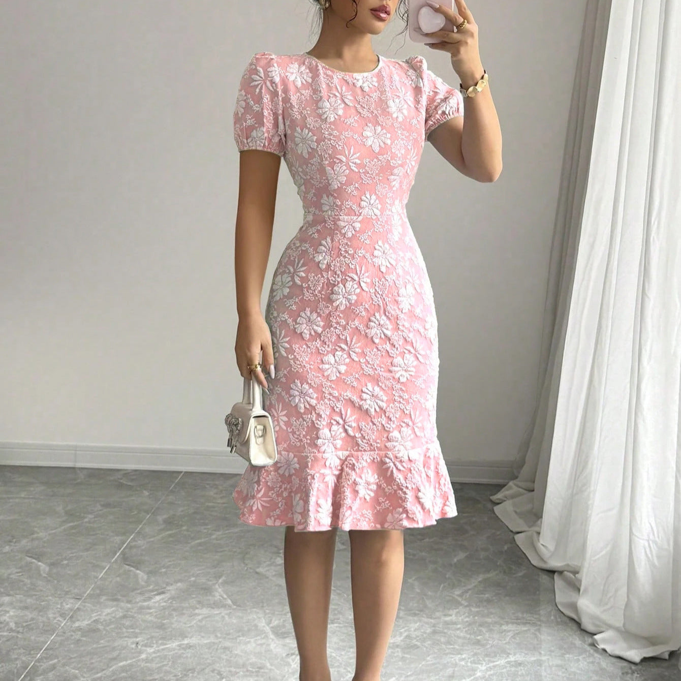 Women's Summer Bubble Sleeve Printed Elegant Fishtail Dress