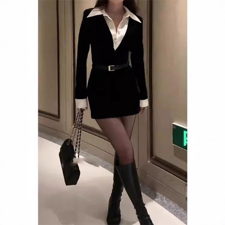 Women's Lady Like Woman Wind Black Waist Slimming Pure Desire Dress