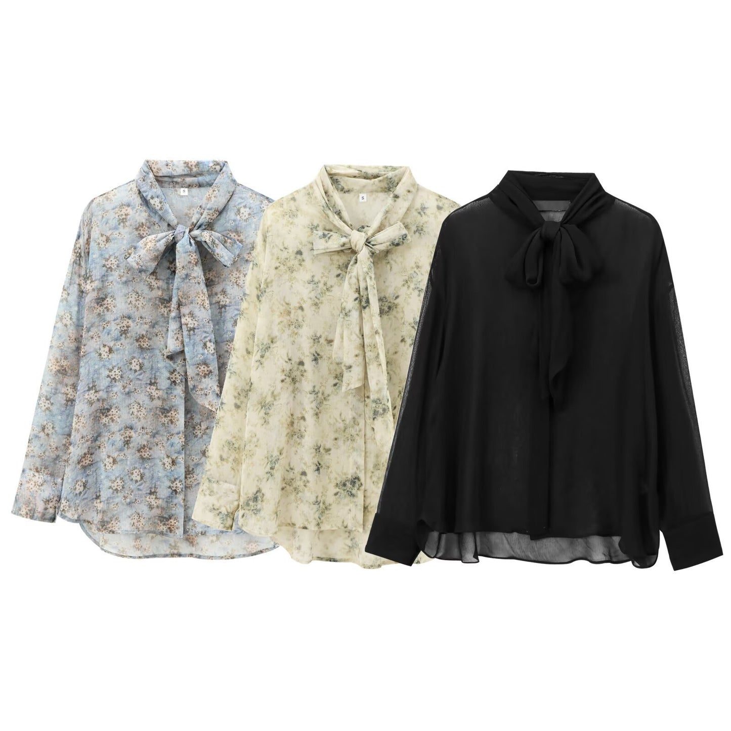 Women's Style Floral Bowknot Decoration Long Sleeve Blouses