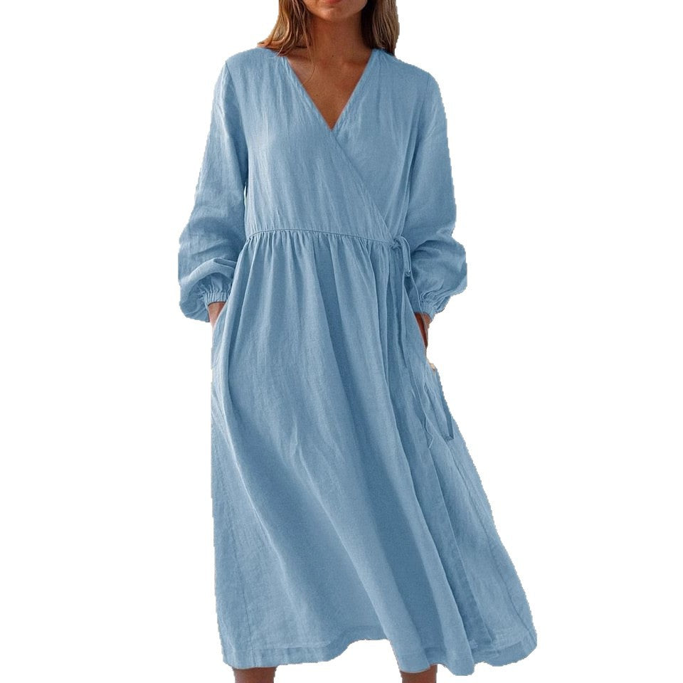 Solid Color Loose High Waist Cotton Dress