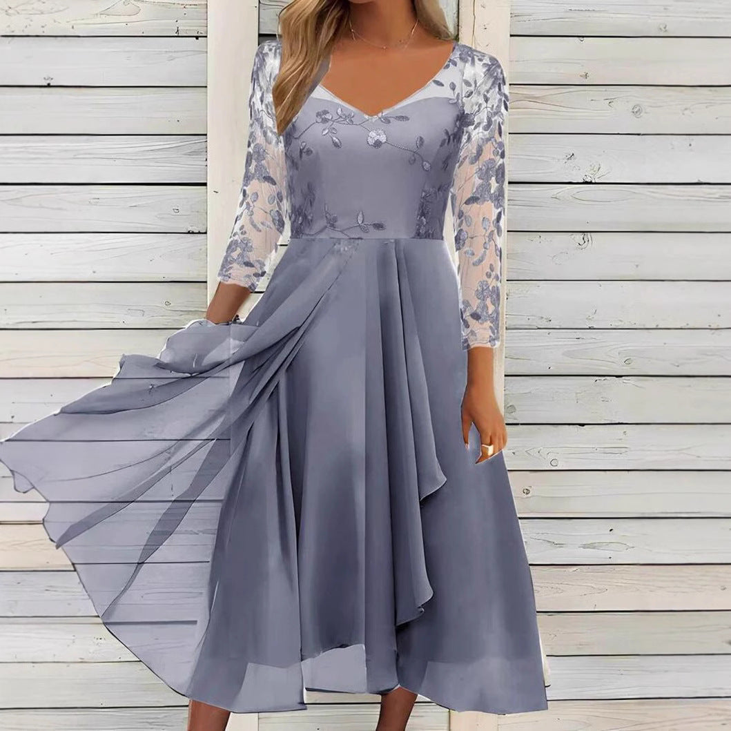 Unique Chiffon Stitching Lace Long Bridesmaid Dress