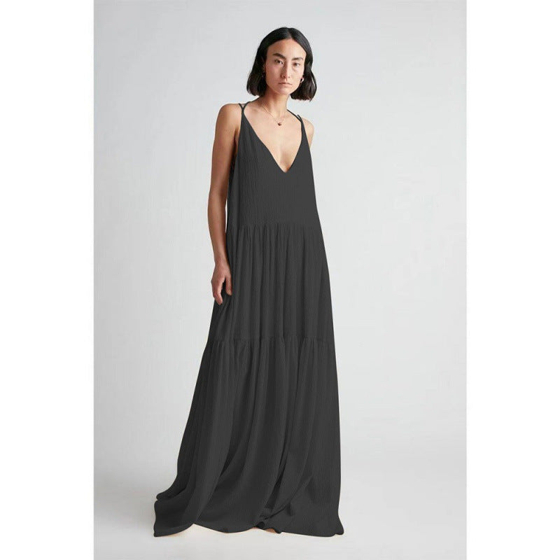Women's Summer European Loose Solid Color Pleated Irregular Dresses
