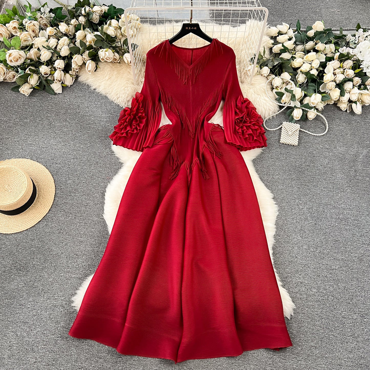 Women's Palace Dress Design Tassel Long Pleated Dresses