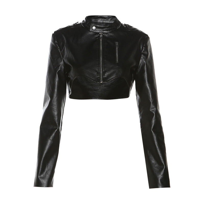 Women's Solid Color Slim Street Fashion Round Neck Zip Coats