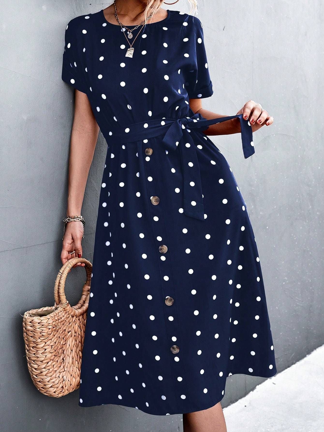 Trendy Summer Popular Polka Dot Breasted Dress