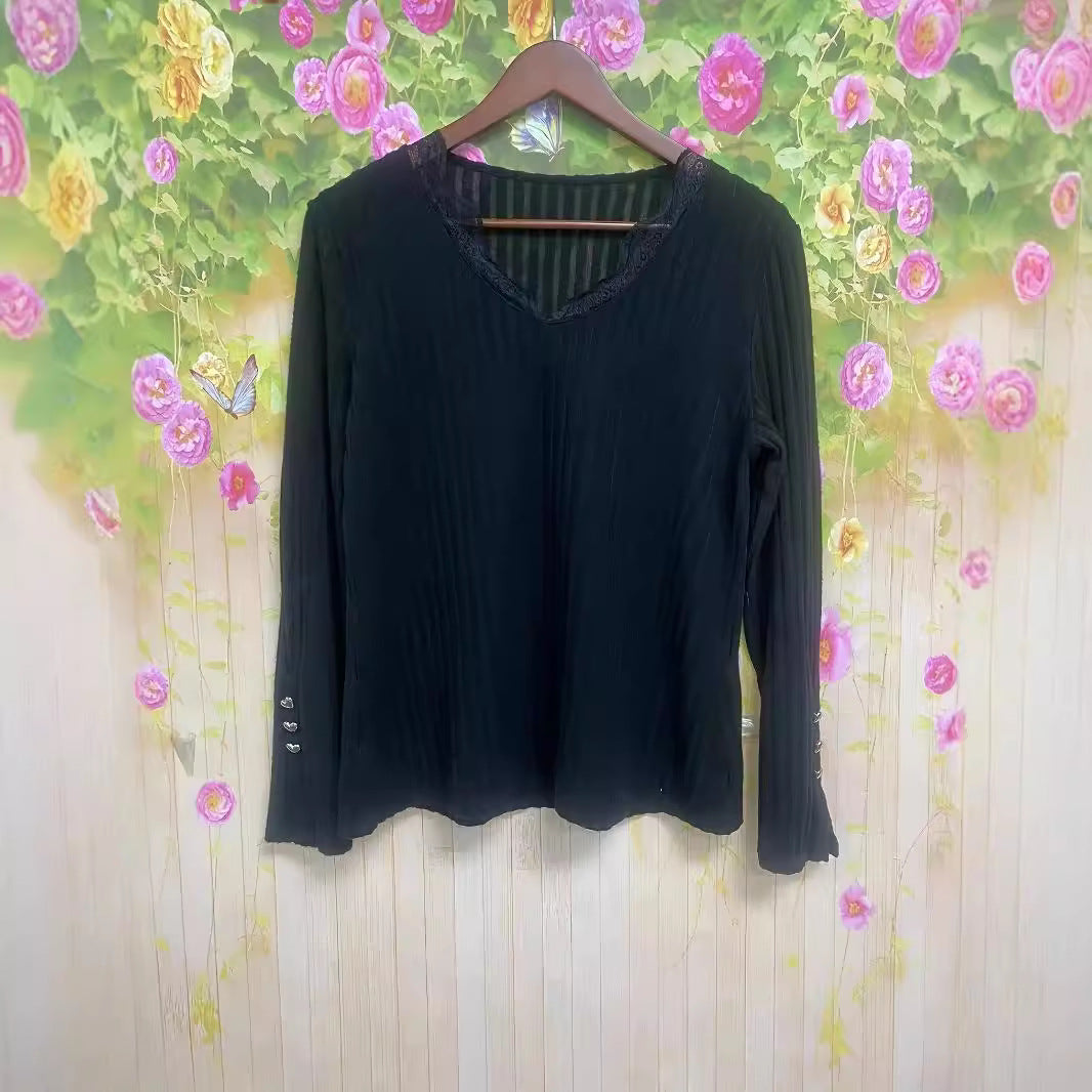 Women's Lace Stitching Fastener Decoration Long-sleeved Women's Sweater