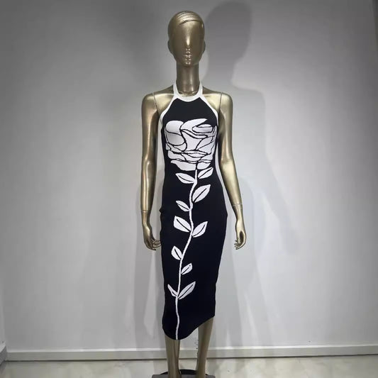 Halter Backless Bandage Dress High Street Knee-length Dresses