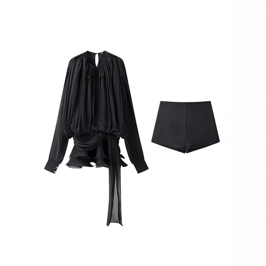 Women's Elegant Pleated Mesh Puff Sleeve Dresses