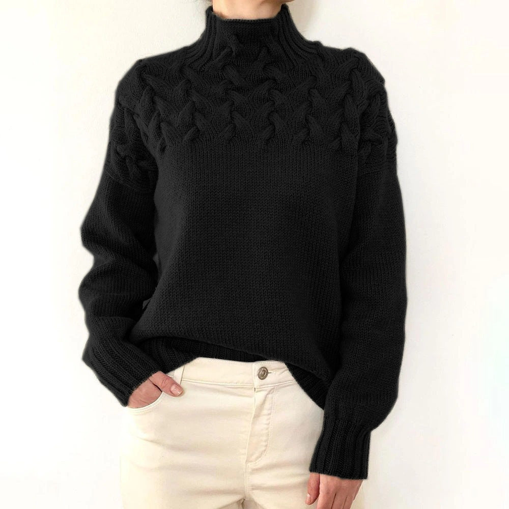 Women's Fashion Cable Knit Detail Turtleneck Long Sweater