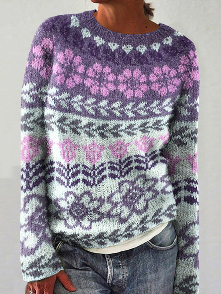 Women's Round Neck Multicolor Loose Fashion Pullover Sweater