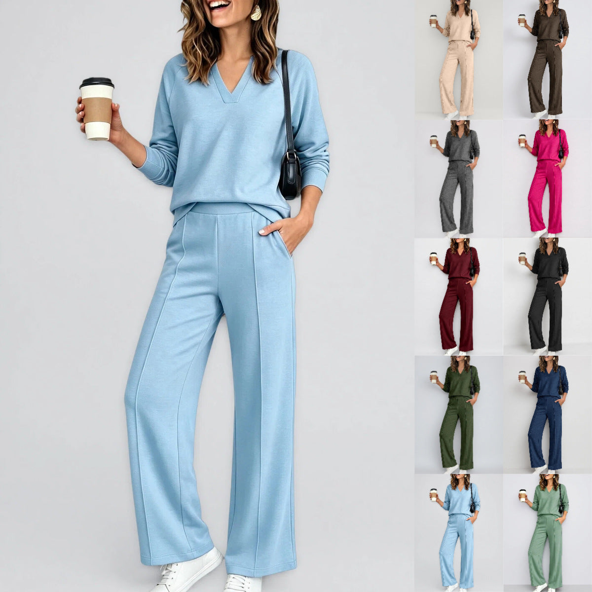 Women's Sportswear Solid Color Long-sleeved Trousers Fashion Casual Suit