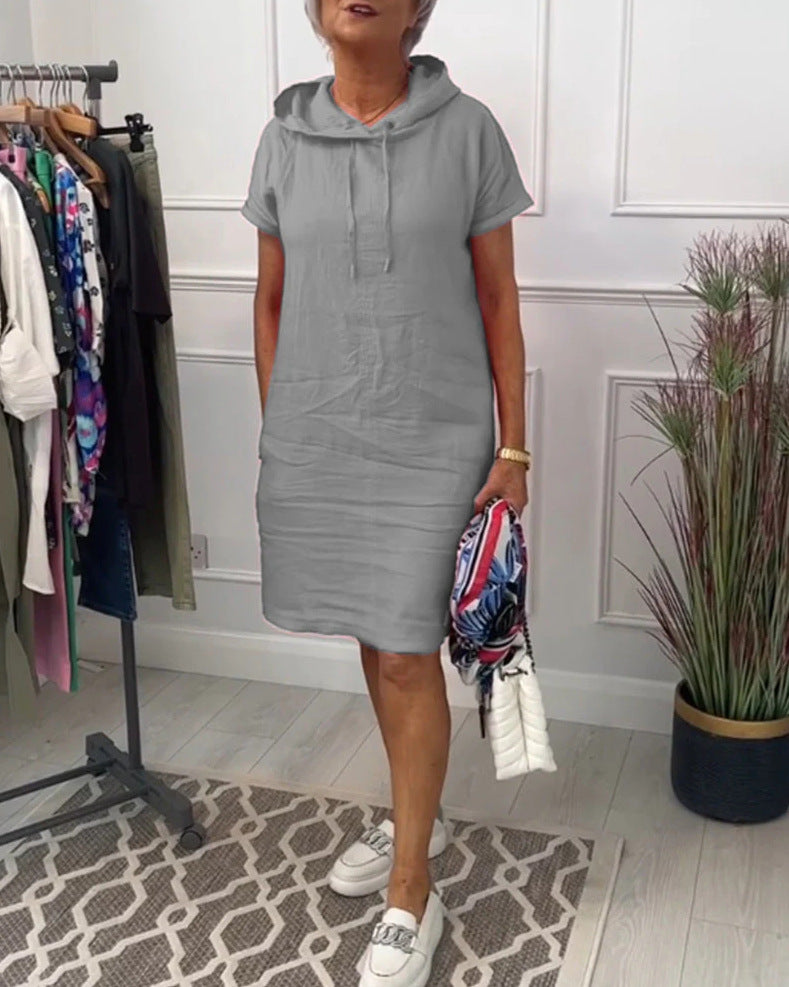 Women's Summer Fashion Solid Color Pocket Sleeve Dress