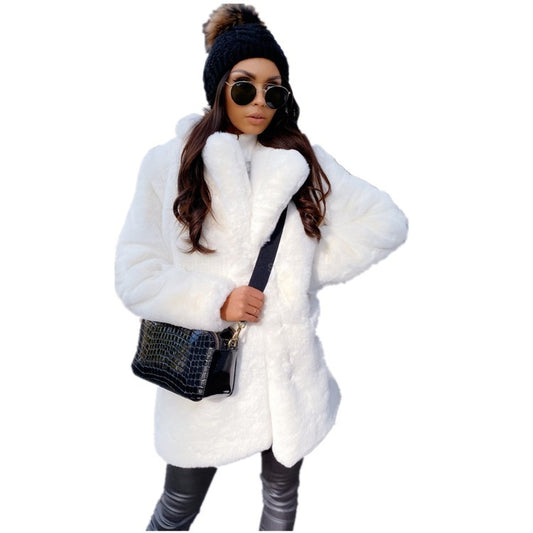 Women's Commute Long Sleeve Lapel Faux Fur Coats