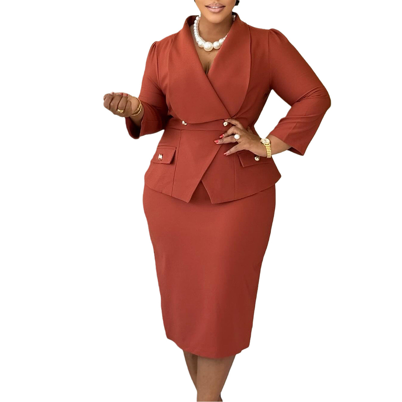 Women's Fashion Elegant Solid Color Sheath African Dress