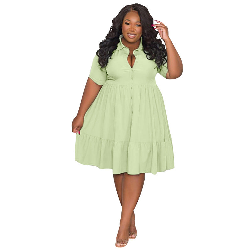 Women's Summer Solid Color Polo Collar Single-breasted Dresses