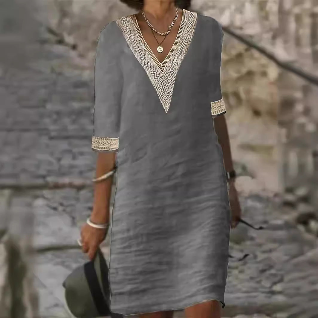 Women's Solid Color Cotton Linen Casual Dress