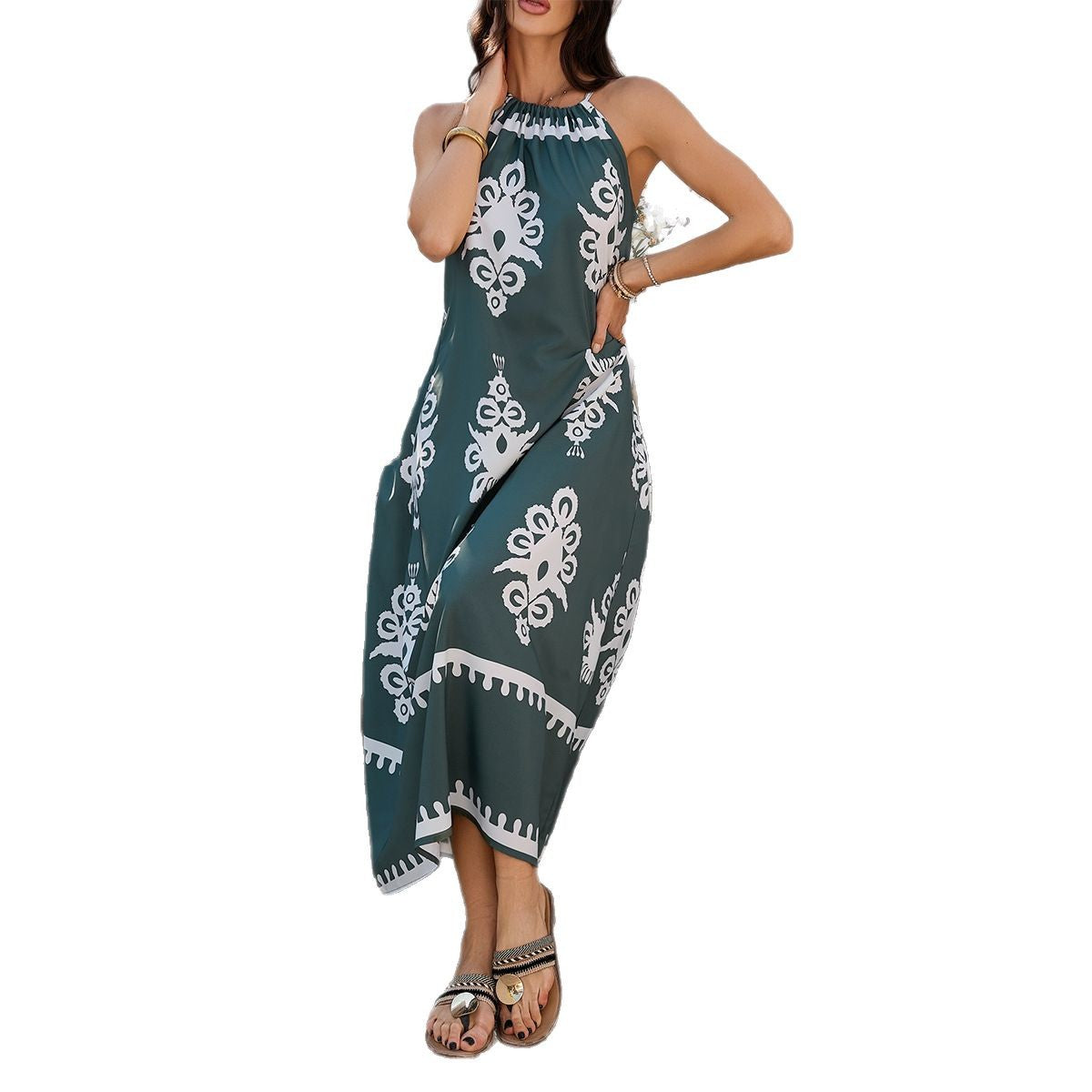 Women's Casual Vacation Style Contrast Color Halter Dress