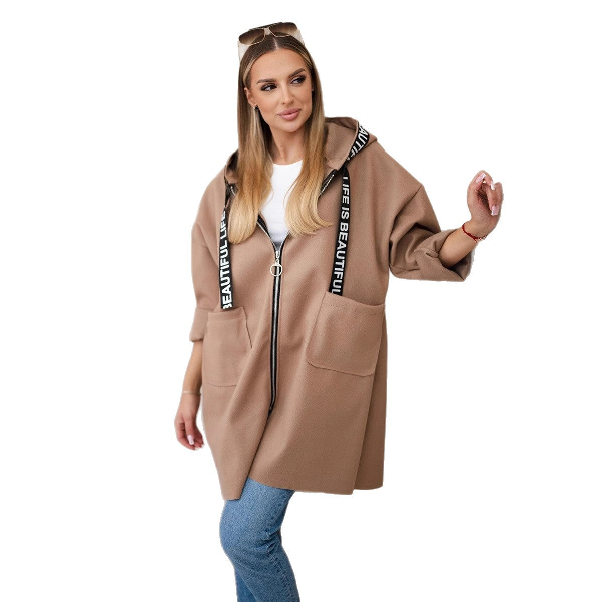 Women's Hooded Sports Solid Color Casual Long Sleeves Coats