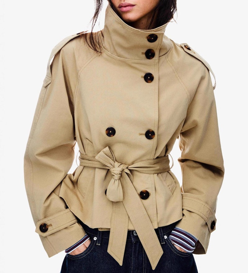 Women's Temperament Commute Stand Collar Double Breasted Coats