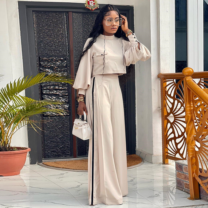 Women's Spring Loose Mock Neck Long-sleeved Casual Suits