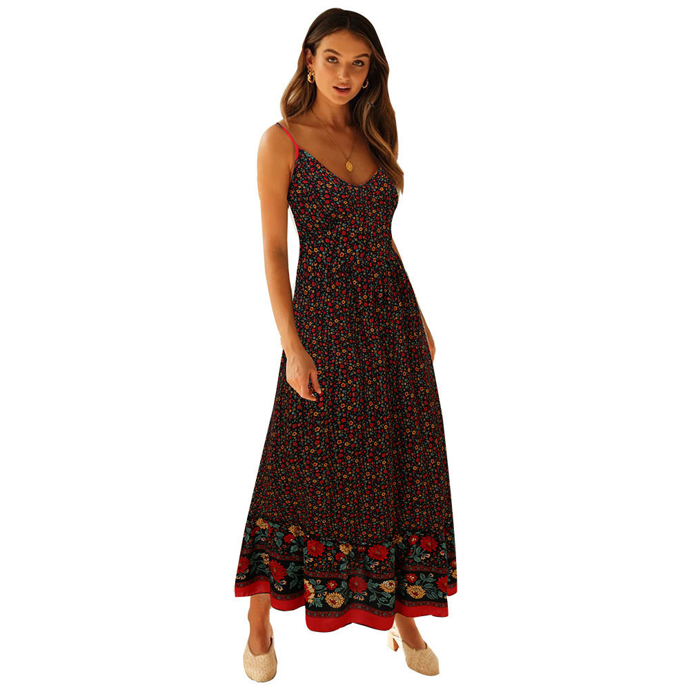 Women's Summer Large Swing Bohemian Strap Floral Dress