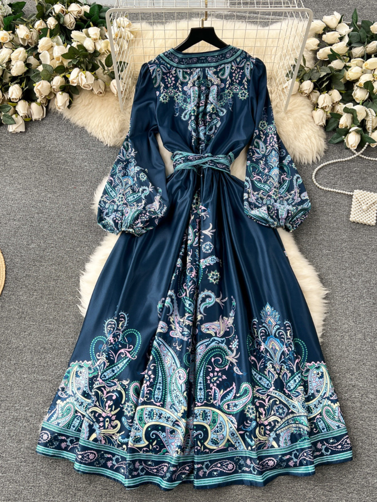 Women's Style One-piece Waist Trimming Printing Dress Dresses