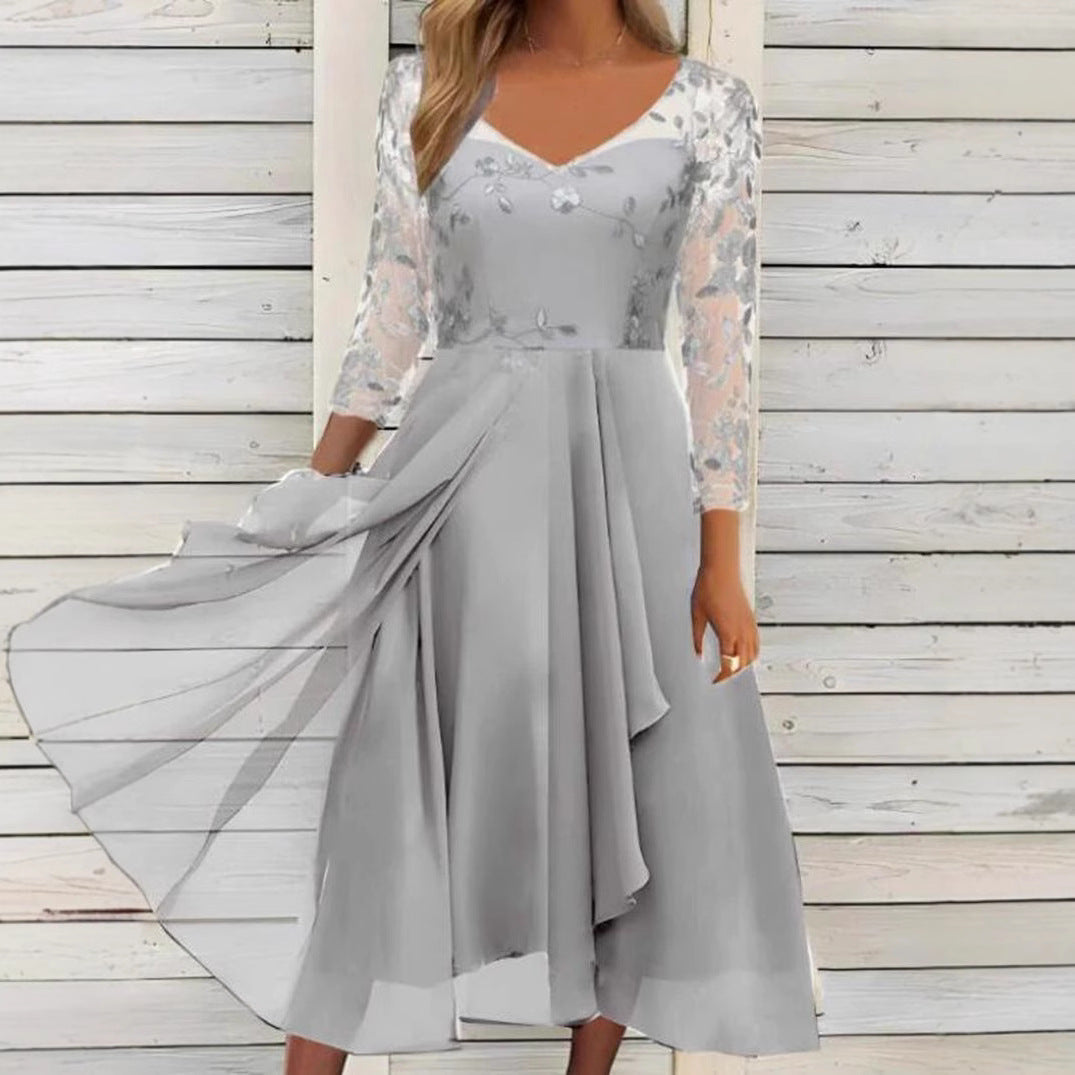Unique Chiffon Stitching Lace Long Bridesmaid Dress