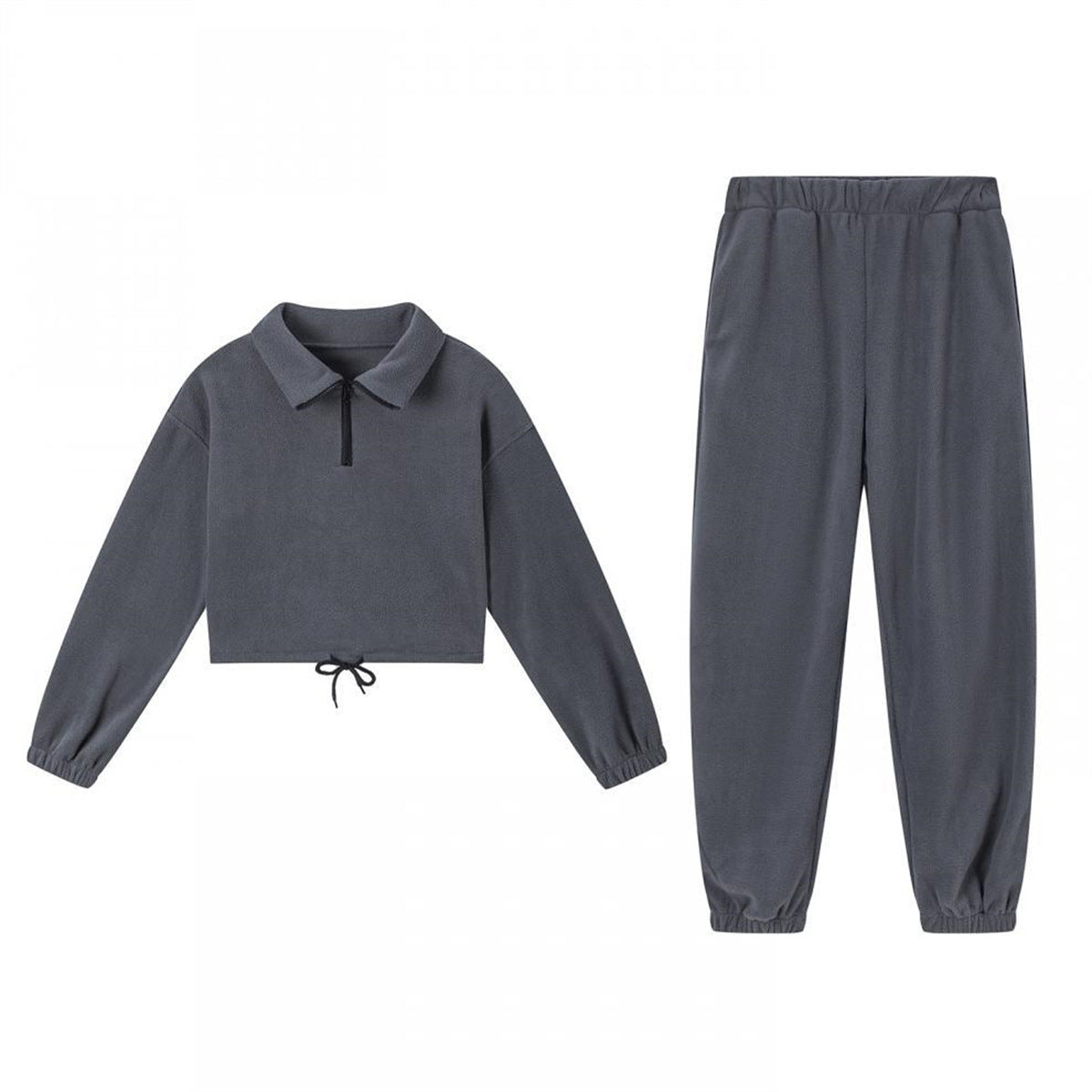 Women's Solid Color Loose Zip Stand Collar Fashion Casual Suit