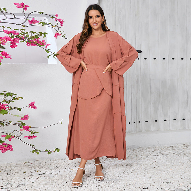 Women's Long-sleeved Simple Elegant Stitching Three-piece Set Dress