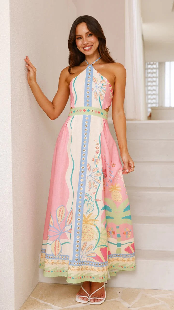 Unique Halter Sexy Lacing Backless Long Dress