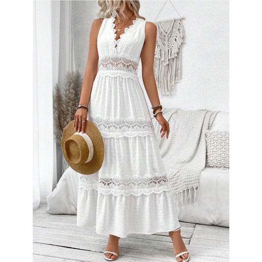 Women's Lace Stitching Collar Sleeveless Dress Dresses