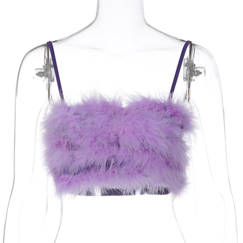 Women's Popular Fur Spaghetti Straps Chest Wrap Tops