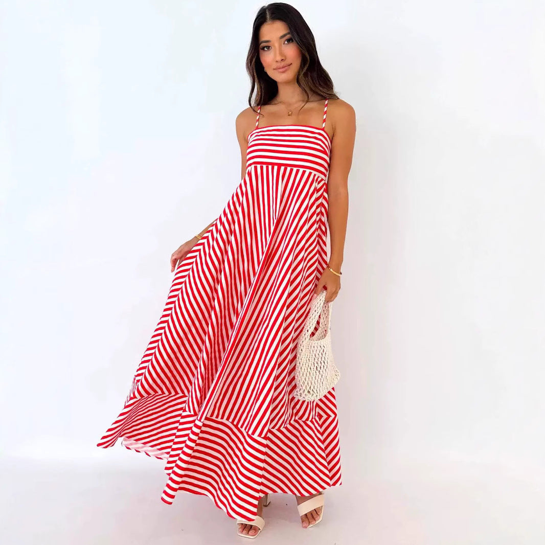 Women's Fashion Printed Backless Sexy Suspenders Large Swing High Dress