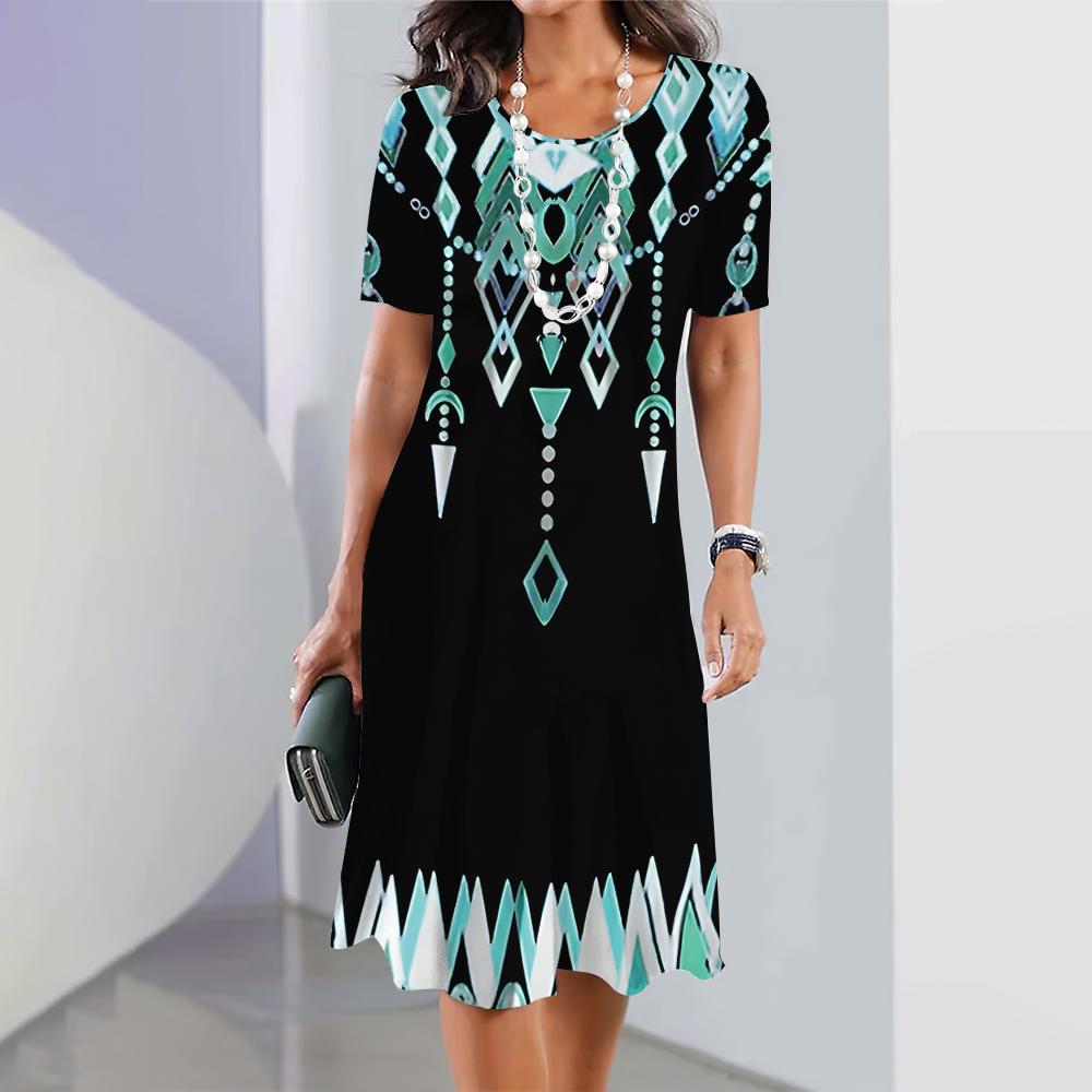 Women's Geometric Print Sleeve Clothes Summer Ladies Dresses