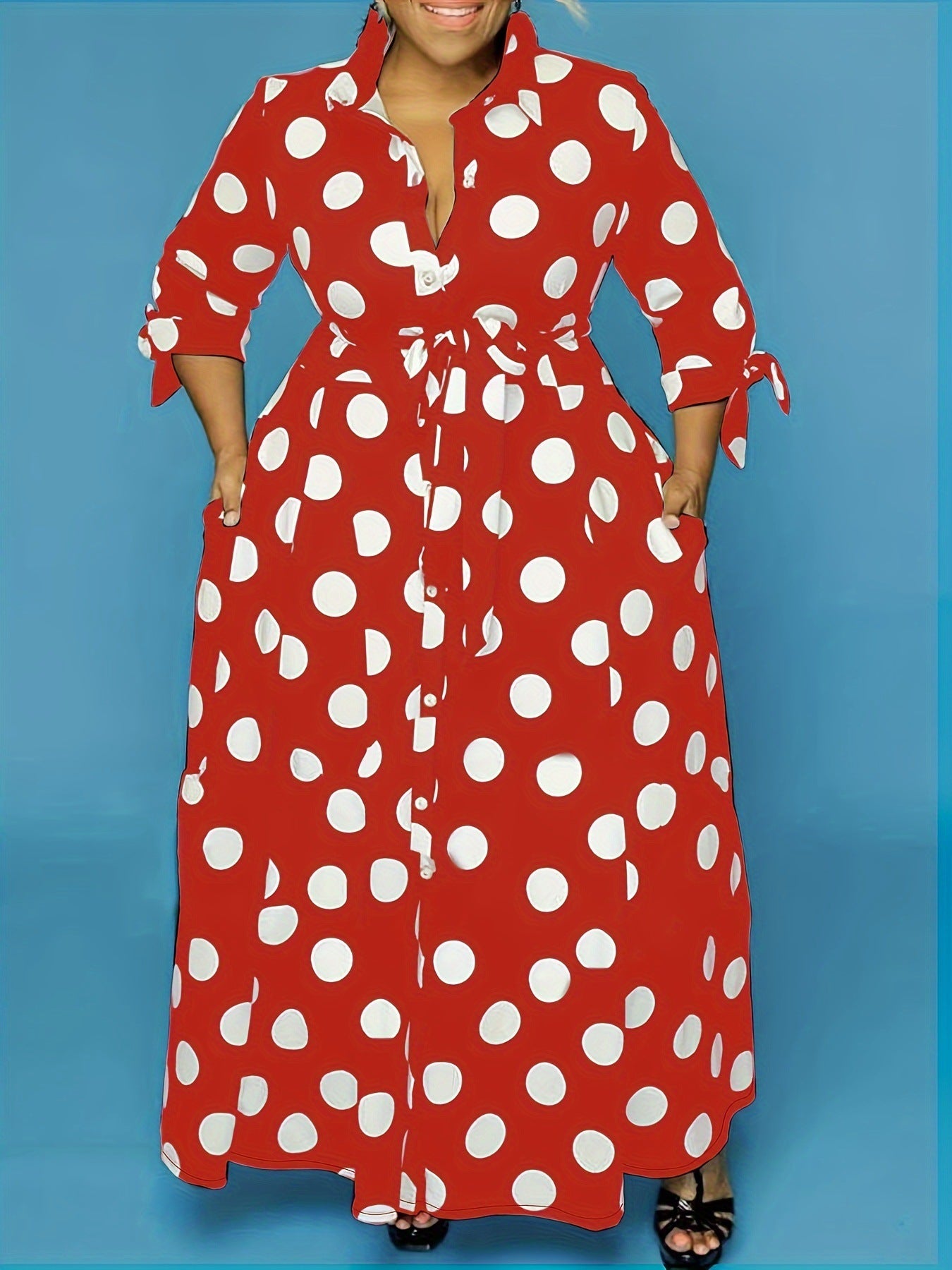 Shirt Long Sleeve Dotted Prints Dress Plus Size