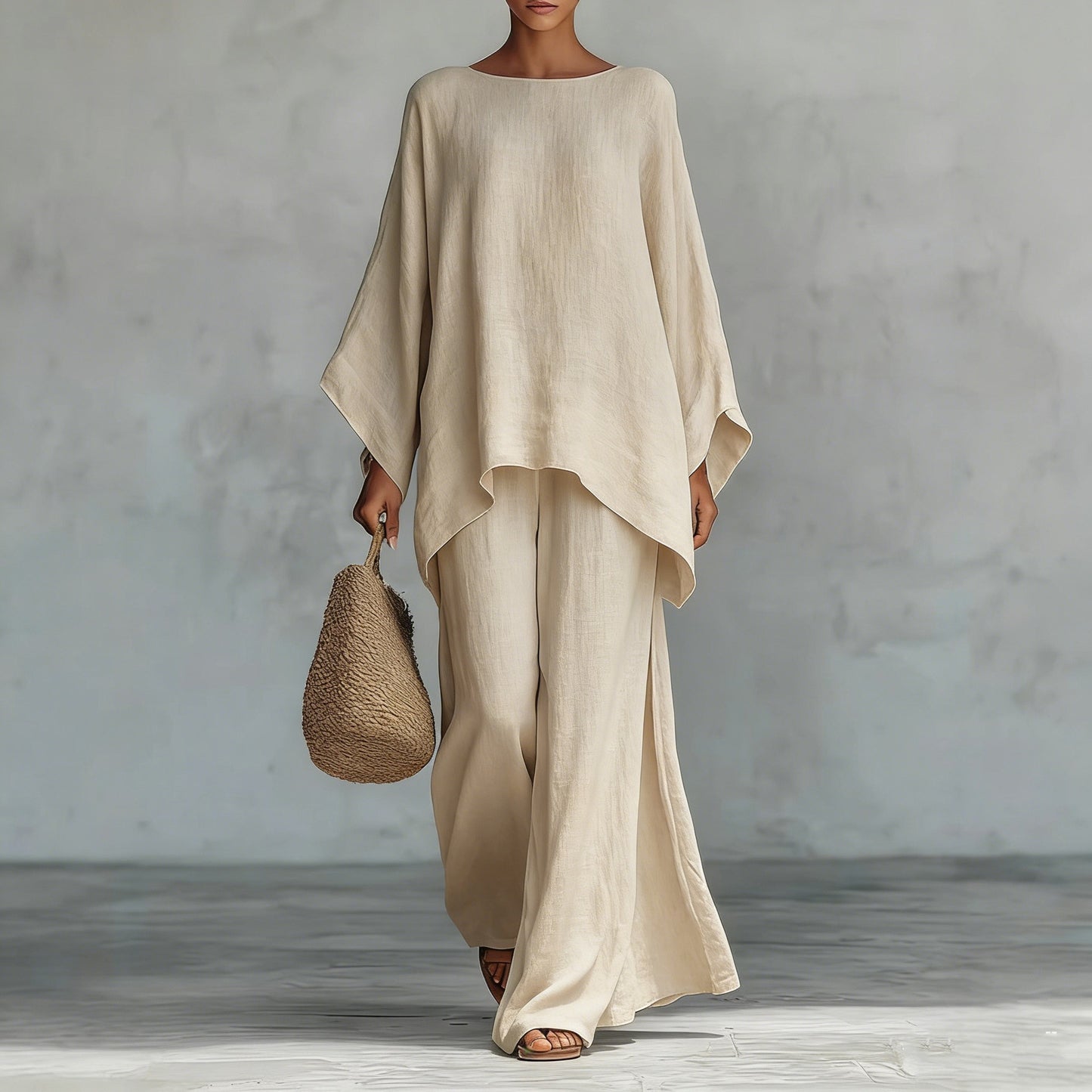 Women's Simple Loose Linen Blended Shirt Wide Fashion Casual Suit